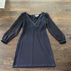 St. John evening Black Dress with Sheer Long Sleeves